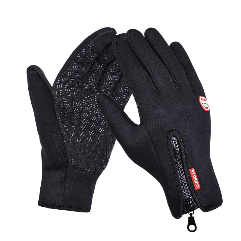 Зимние ветронепроницаемые перчатки с сенсорным экраном, велосипедные перчатки для верховой езды, перчатки для активного отдыха, теплые флисовые перчатки - Цвет: Silicon Black