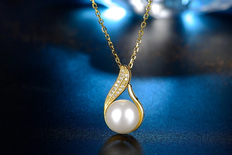 yellow gold necklace white pearl 750