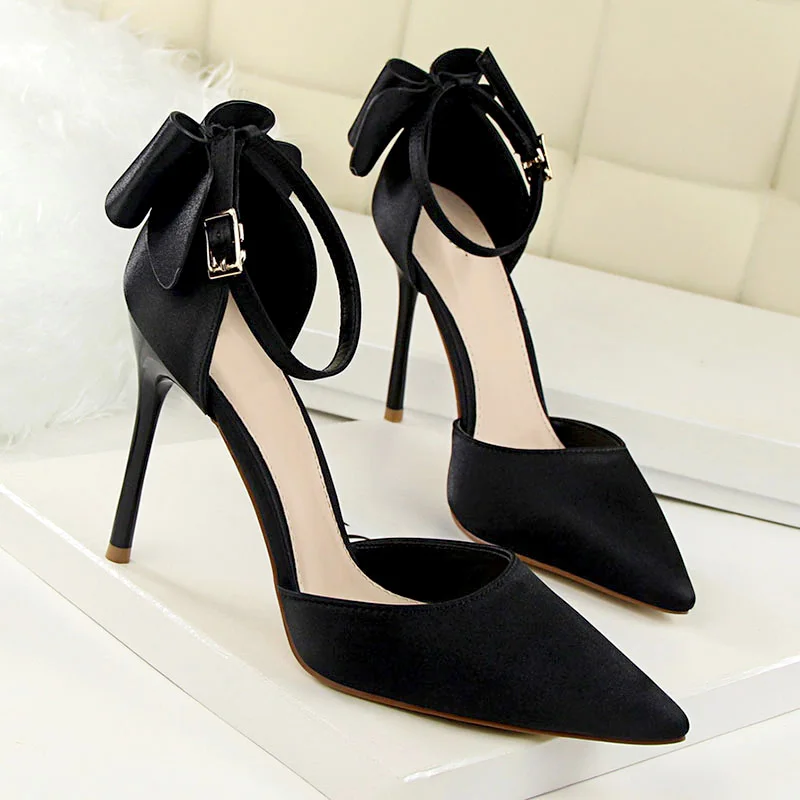 Bow High Heels Women Shoes Wedding Shoes Woman High Heel Pumps Women Shoes Pointed Toe Pumps Big Size 43 Saltos Femininos