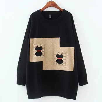 

Autumn Winter Large Size Women 's Black Round Neck Long Sleeved Sweater Primer Shirt Sweater Jacket Hot Sale b291