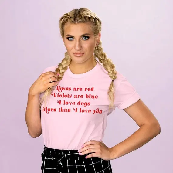 Футболка с надписью i love dogs moew than you Красная футболка в стиле Tumblr повседневные