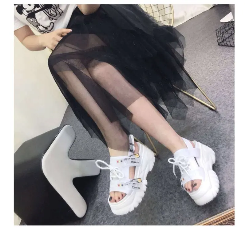 XDA Summer Women 8cm Wedge High Heels 2019 Chunky Sandals Buckle Female Shoes Platform Leather Casual Slippers Woman Sandals