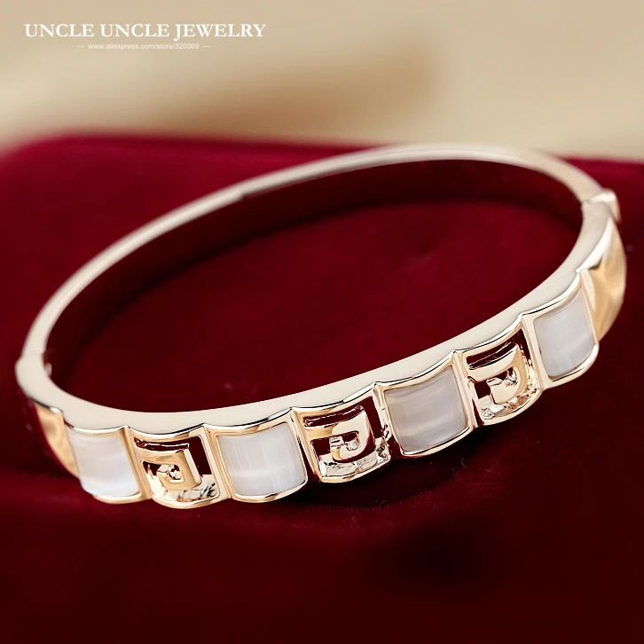 

Rose Gold Color Brand Design High Quality Square Opal Studded Retro Rome Style Pave G Women Bangle Wholesale Christmas Gifts