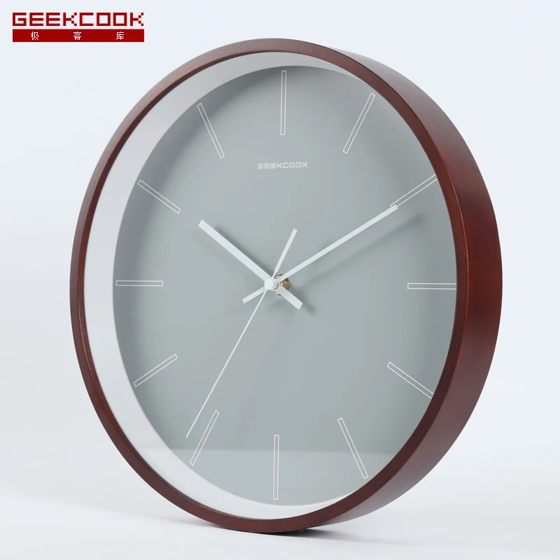 Geekcook Wall Clock Modern Design With Glass Wooden Metal Quartz Wall