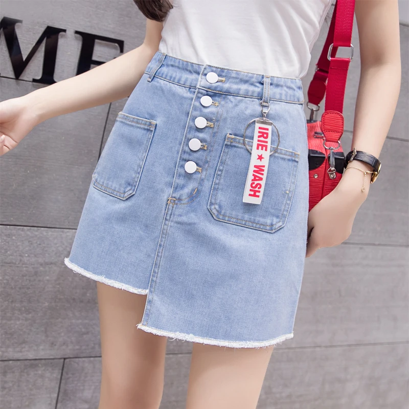 

mutao 2018 light blue denim women fashion mini skirts