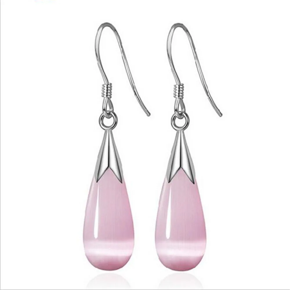 Woman-s-Jewelry-925-Plated-Solid-Silver-Opal-Cat-Eye-Stone-Dangle-Earrings