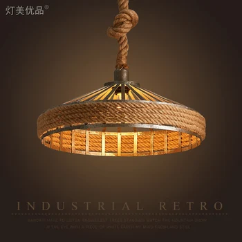 

Vintage Hemp Rope Pendant Light cage Loft Creative Personality Industrial Pendant Lamp for Restaurant Coffee Bar