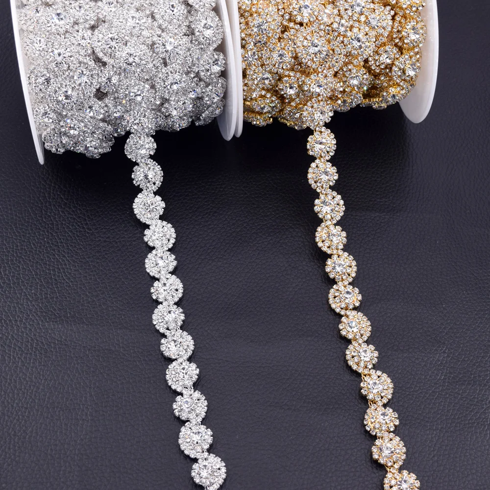 

Wholesale 10yards sewing silver clear rhinestone trim for wedding dress sash DIY Sew ON Accessories for women decoration HF-3188