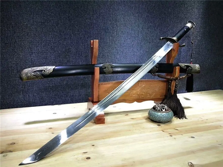 Боевой QiJia Broadsword Miao Dao меч острый меч катана паз Дамасская сталь лезвие Полный Тан