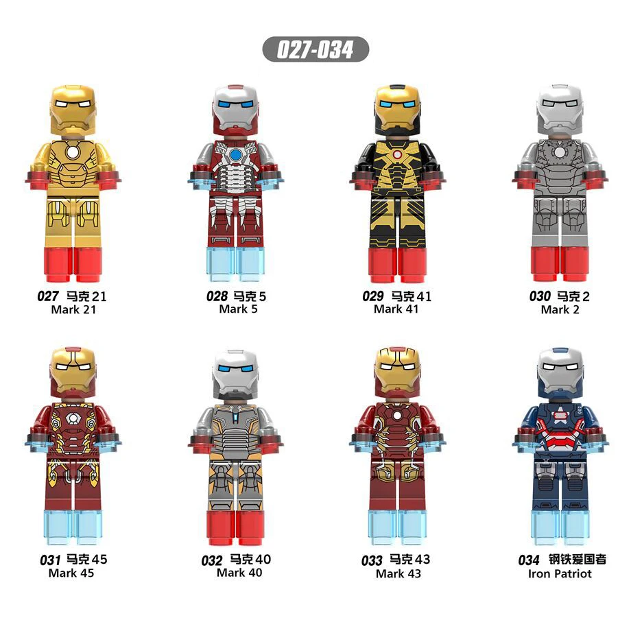 X027 X034 AvengersING Marvel hero совместимый Железный человек полный набор mark All series детская