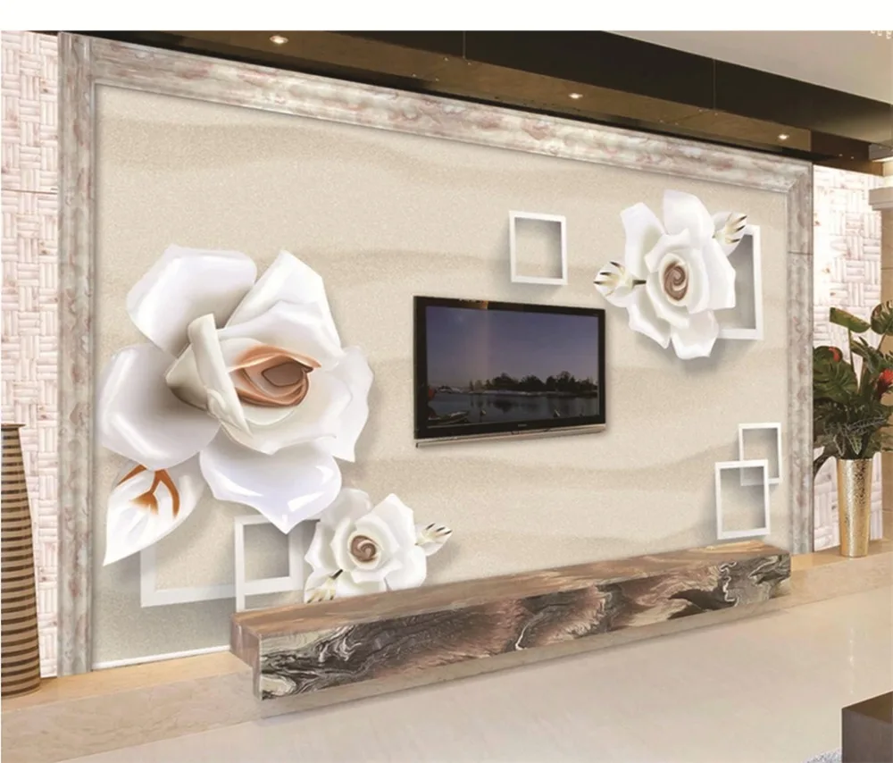 На заказ любой размер 3d обои белая роза красиво Размещенный блок схема домашний Декор Гостиная покрытия стен