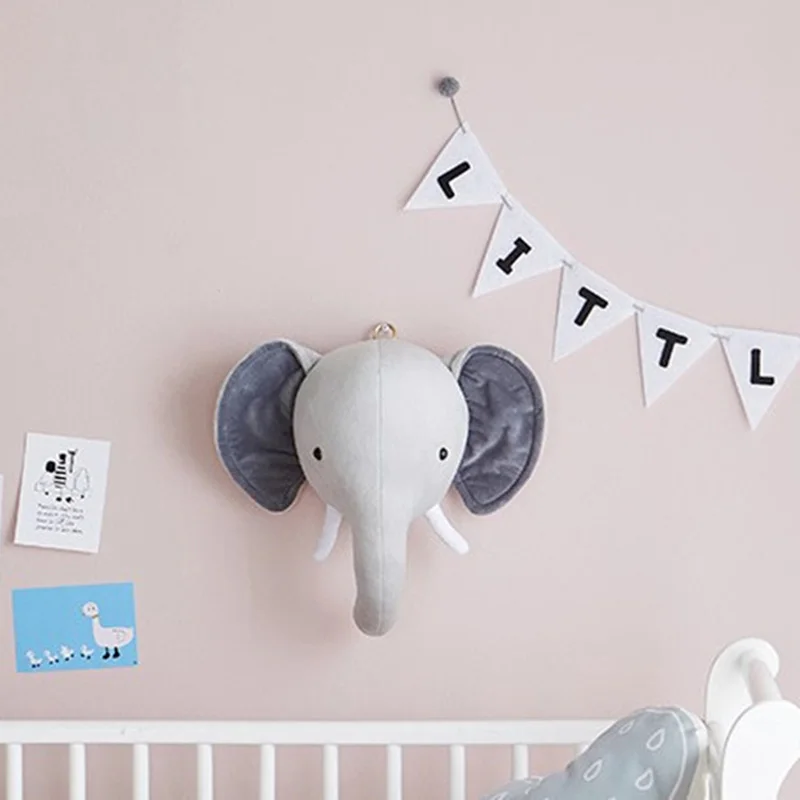 Декор для детской комнаты животные головы настенные подвески для детской комнаты Настенные украшения плюшевый слон кролик Единорог голова Фаршированная