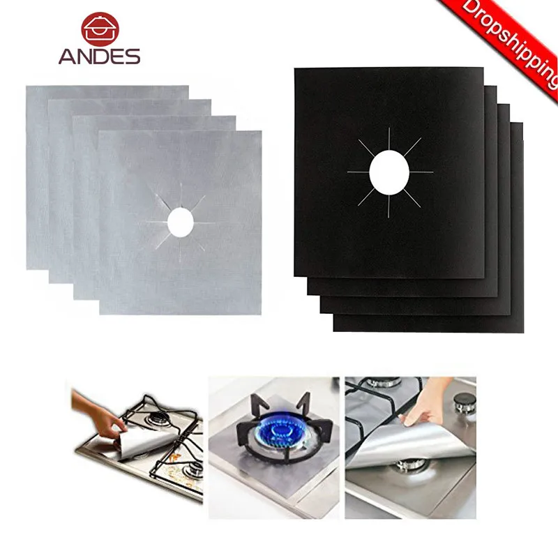 4PcsThicken Glass Fiber Gas Stove Protectors Reusable Gas Stove Burner