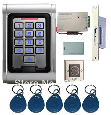 

Proximity Card Waterproof Standalone Access Control Kits/5pcs keyfobs+5pcs cards, Waterproof Metal Keypad,Electric Strike