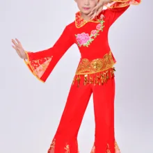 Китайский народный танец, детская одежда для выступлений guzheng, одежда для восточных танцев для девочек, танцевальный костюм Yangko, Одежда для танцев с блестками