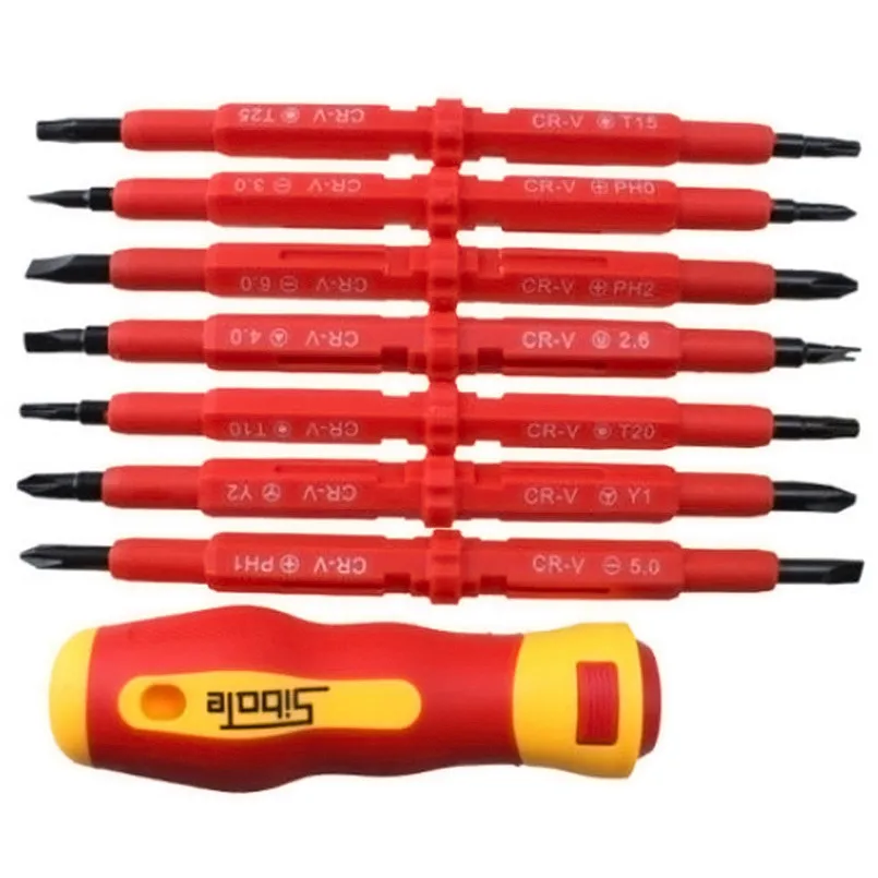 Red 7Pcs Multi purpose Electric Screwdriver Insulated Electrical Hand