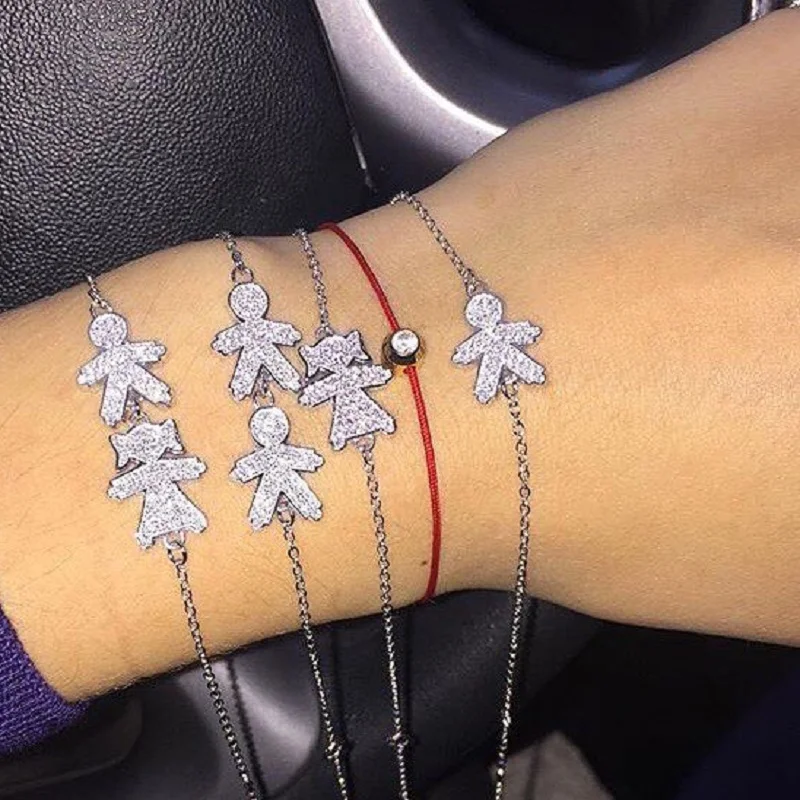 Prix pour Belle 100% 925 Sterling Argent Garçon Fille Figure Charme Bracelet avec Crystal Clear CZ pour Hommes Femmes Fille Garçons À La Mode bijoux Prix pour Belle 100% 925 Sterling Argent Garçon Fille Figure Charme Bracelet avec Crystal Clear CZ pour Hommes Femmes Fille Garçons À La Mode bijoux