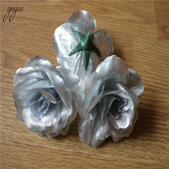 

YOYUE 100 Pcs 6cm Width Silver Silk Rose Artificial Flower Wedding Leaves Decoration Items Wreath Diy Handicraft Flowers Fake