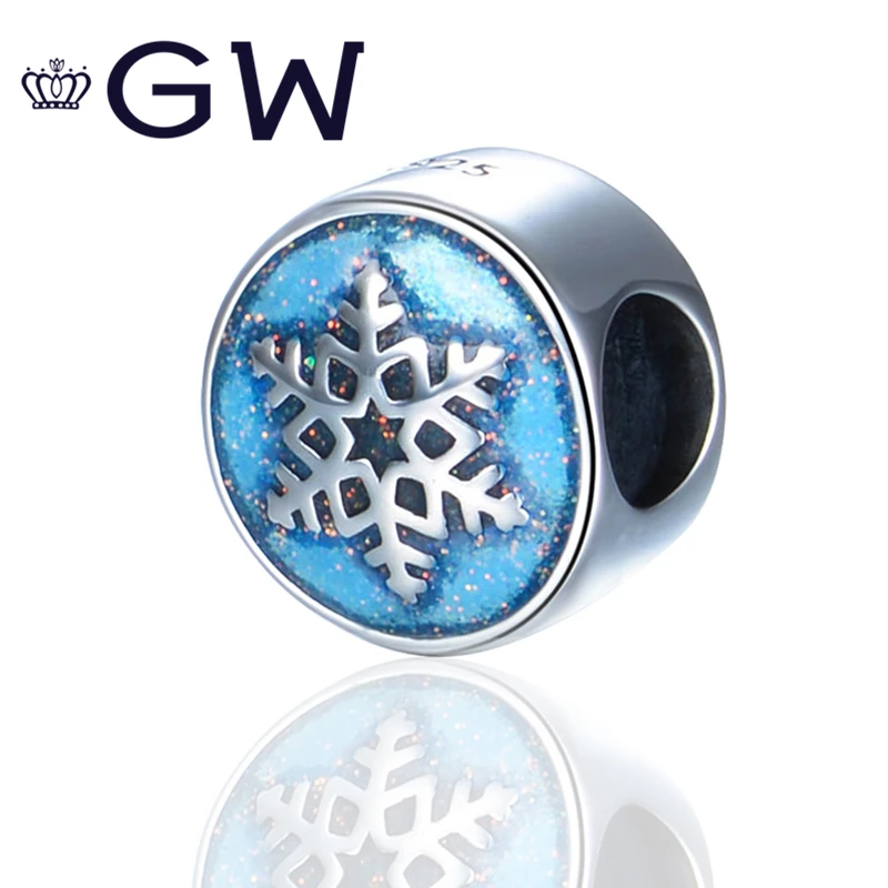 

925 Sterling silver Christmas Enamel Blue Snow Flake Charm Fit European Brand Original Bracelet Jewelry making Women's Gifts
