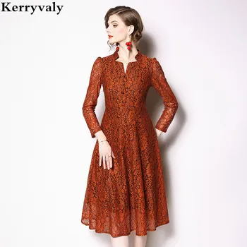 

Spring Midi Party Hollow Out Lace Dresses Womens Dresses New Arrival 2020 Glitter Dress Vestido Verano Mujer Robe Femme K6633