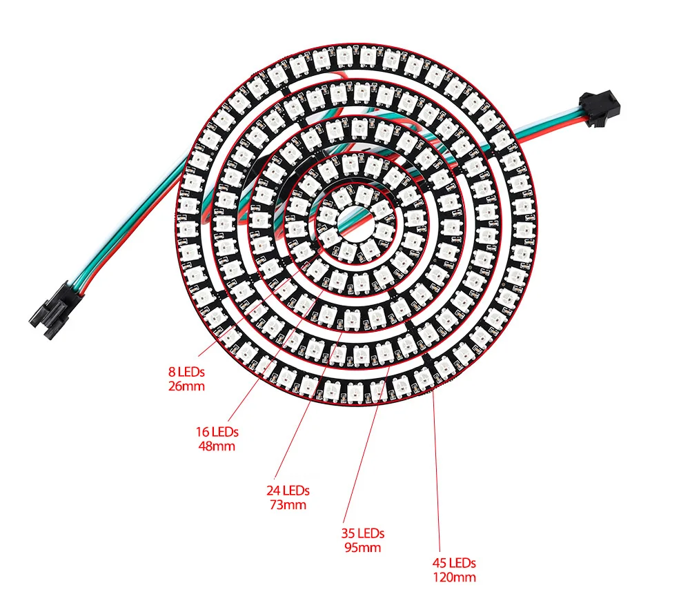 Цветная(RGB) прибор приемно-WS2812B пикселей кольцо 8 16 24; большие размеры 35-45 светодиодный s WS2812 5050 RGB светодиодный кольцо WS2812 ic RGB адрес светодиодный полосы DC 5V Полный Цвет