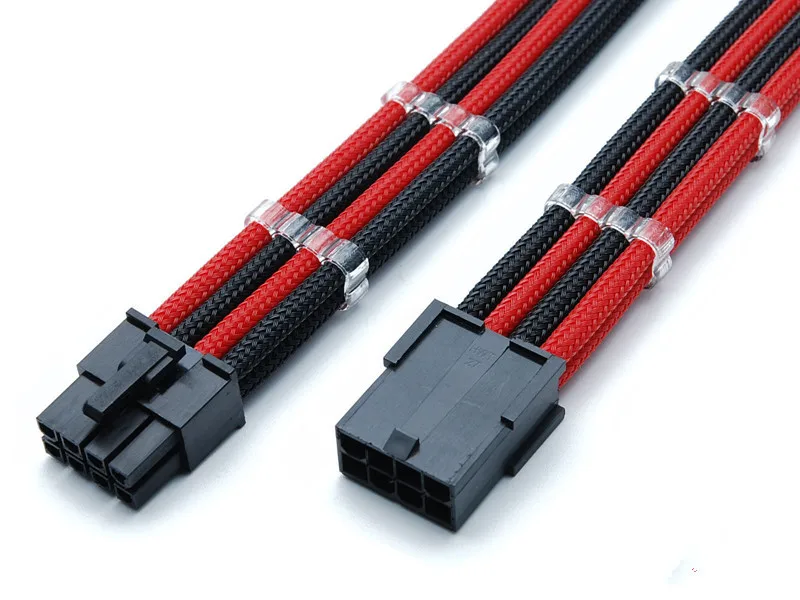 

12" Black & Red Single Sleeved CPU 8 Pin ATX Female to Male Power Extension Cable + 2PCS Cable Comb black