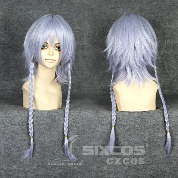 60cm Sliver Purple Short Hair With Two Ponytails Pigtails With