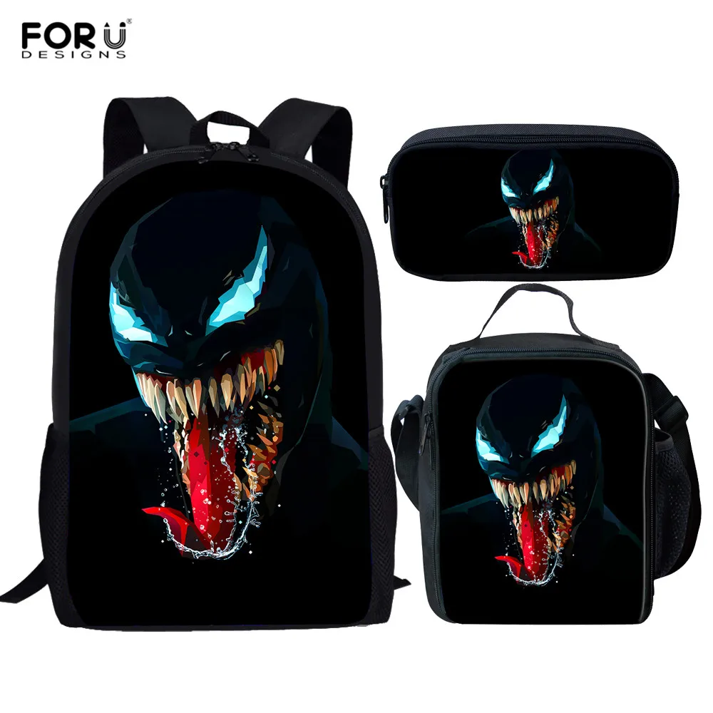 

FORUDESIGNS Venom School Bag Set Skull Student School Backpack Mens Teens Boys Backpack Children Shoulder Bag mochila escolar