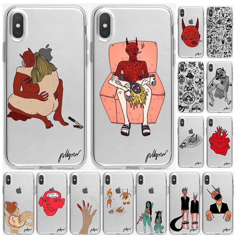 

Polly Nor Painting Art Soft Silicone Transparent Phone Case for iPhone 6 7 8 Plus X XS 11 Pro MAX XR Aesthetic Women Devil Cover