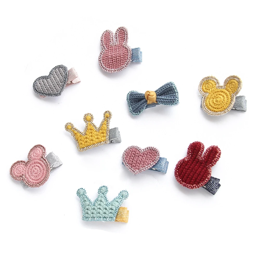 

Little Girls Cute Handmade Knitting Heart Shaped Crown Hair Lined Alligator Clip Bunny Hair Bow Hair Tie Holder HC078