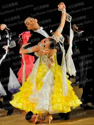 Бальных танцев конкуренции платья, стандартные Бальные женские платья, бальных танцев юбки, Латинской платье, желтый цвет, подсолнечное
