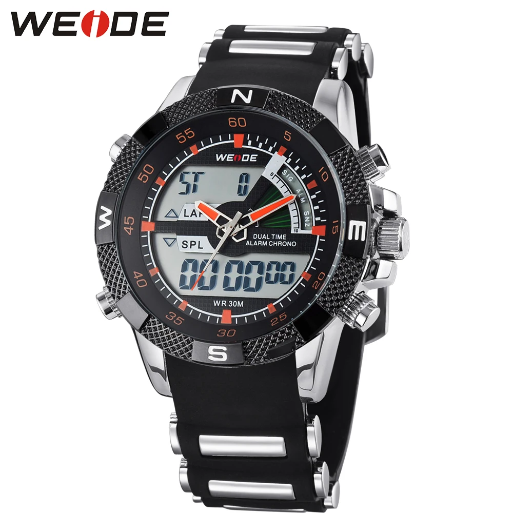 

Fashion WEIDE Sport Watch Mens Digital Quartz LED Silicone Band Waterproof Orange Case Military Wristwatch Relogios Montre Homme