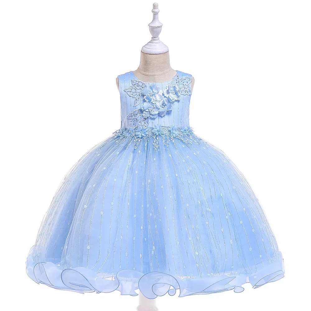 Бальное Темно-синие Пышное Платье для вечернее, нарядное, кружевное аппликации Платье в цветочек для девочек 2019 праздничные платья