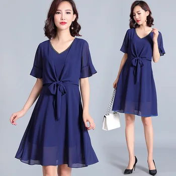 

Summer Fashion elegant beaded midi Dress beautiful party dress V neck flare sleeves fake two A-line vestidos plus size M-XXXXXL