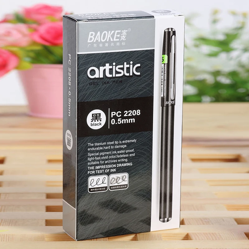 

12pcs/lot premium waterproof pigment ink 0.5mm gel pen vivid color fadeless suitable for archives writing Baoke PC2208