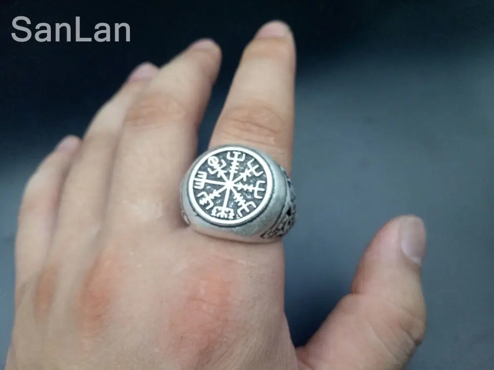 1pcs compass round pattern style viking ring mammen style runic compass