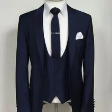 Темно-синие мужские свадебные костюмы для выпускного вечера 3 шт смокинги жениха для мужчин шафер Жених костюм Casamento пиджак для костюма