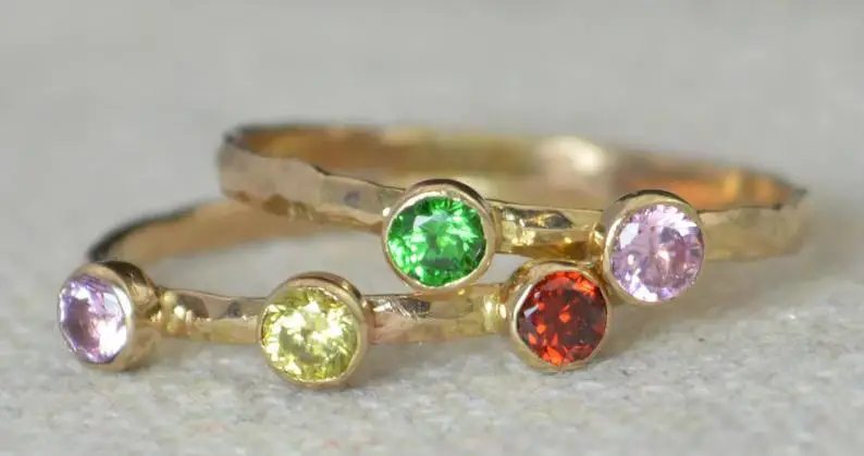 

4 or5 Stone Elegant Mother's Ring Set14k Gold Filled Two bands Mothers Rings Birthstone Rings Rustic Mothers Ring Mother Jewelry
