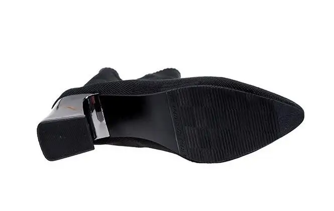 Cena 2018 moda kostki elastyczne skarpety buty masywne szpilki na wysokim obcasie Stretch kobiety jesień Sexy botki Pointed Toe kobiety rozmiar pompy 40 F113