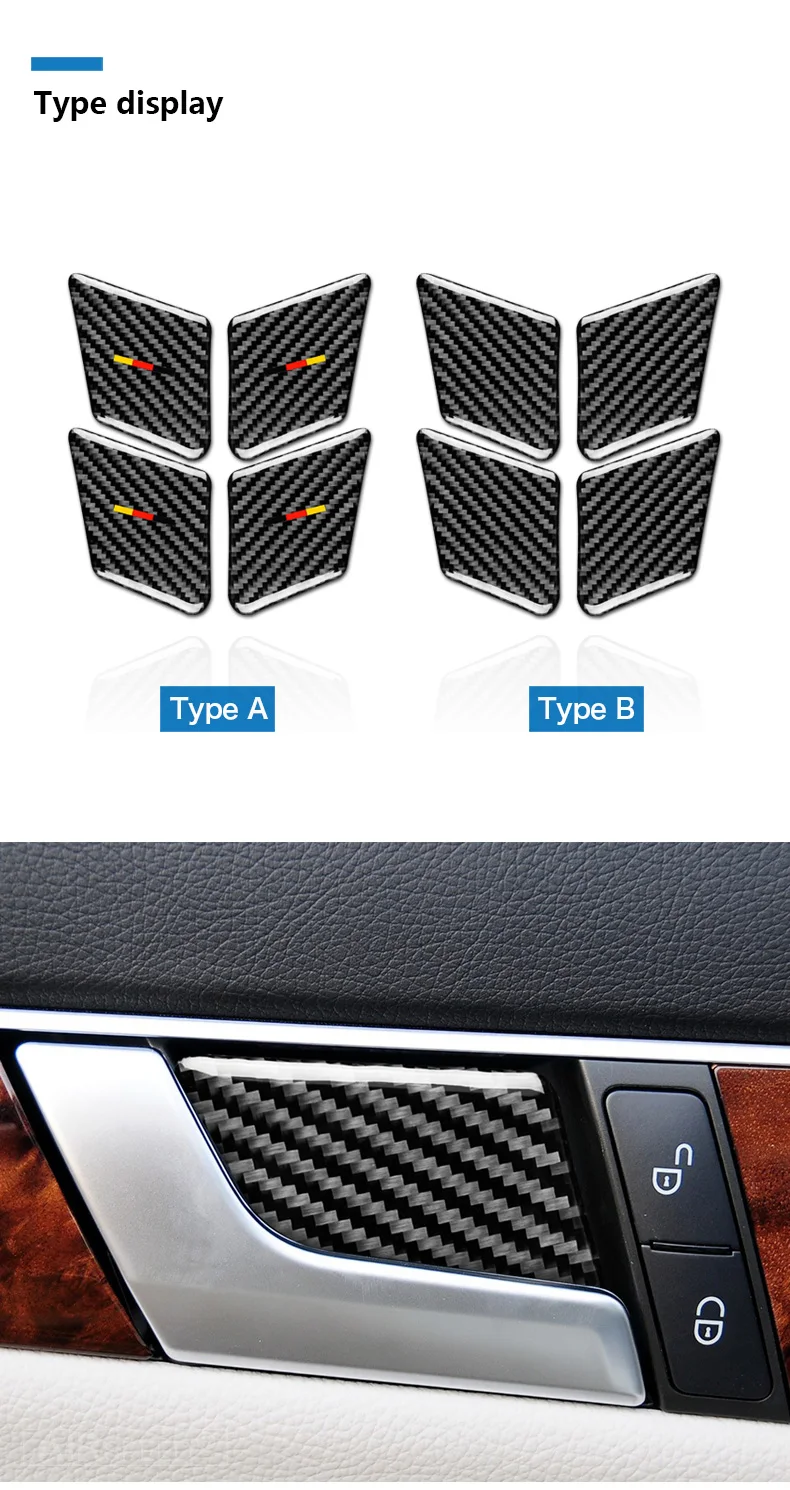 Mercedes C Class W204 E Class W212 Accessories Car Interior Carbon Fiber Door Handle Cover Trim Door Bowl Stickers (2)