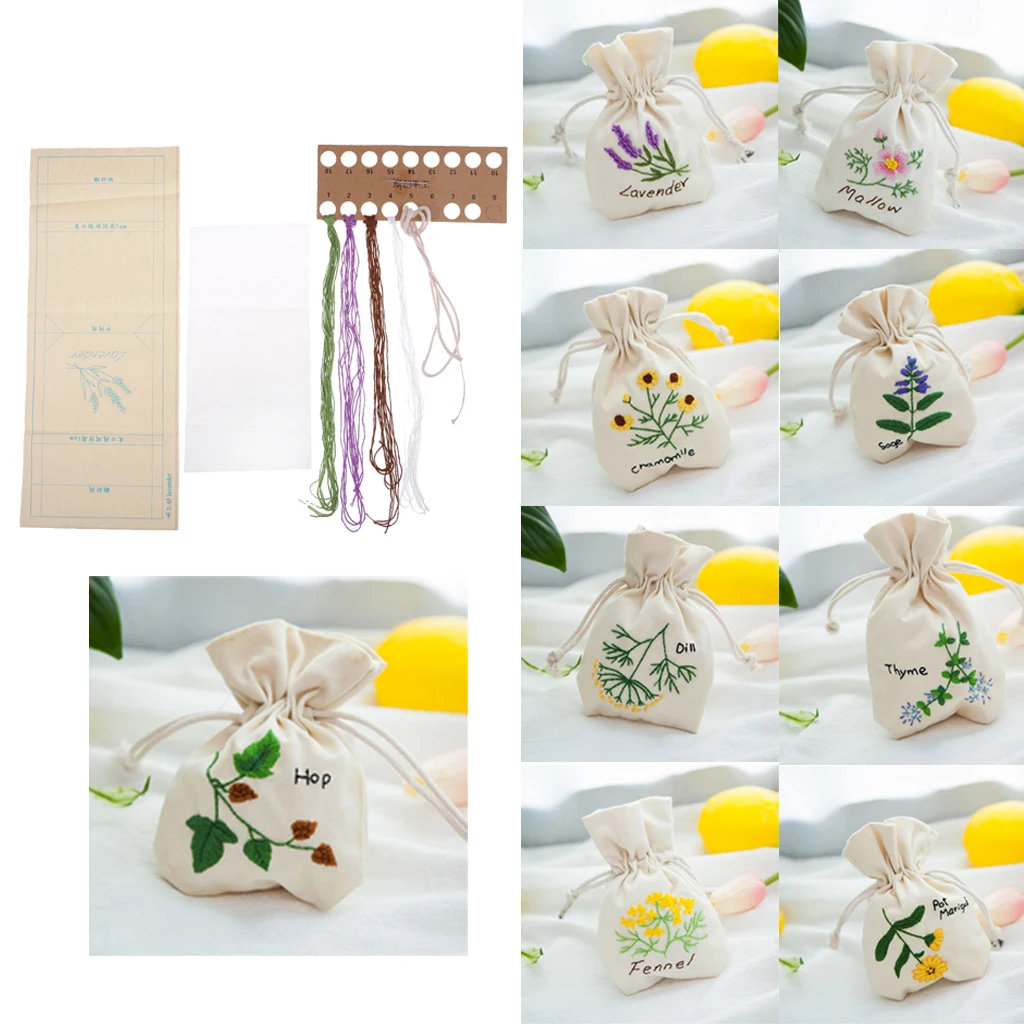 DIY Embroidery Cross Stitch Kit Pouch Canvas Drawstring Bag Handmade Needlework