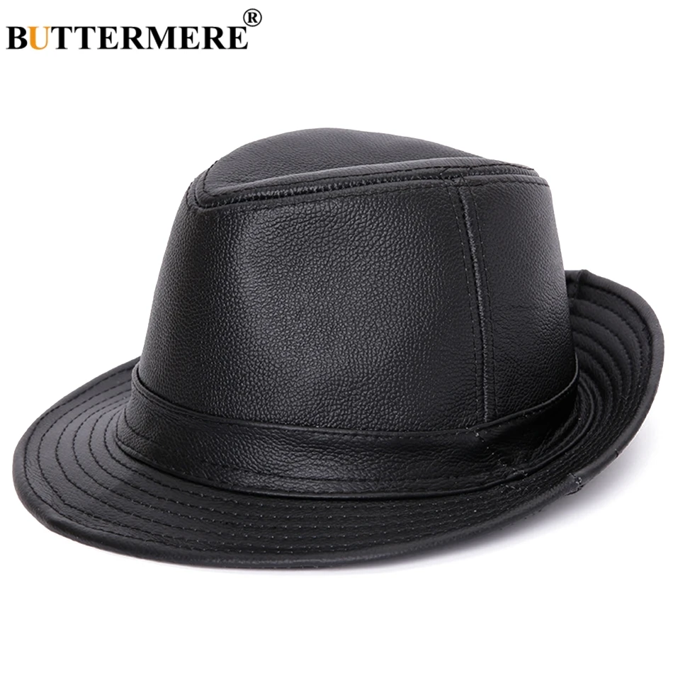 BUTTERMERE Black Fedoras Men Winter Luxury Brand Hat Jazz Caps Male