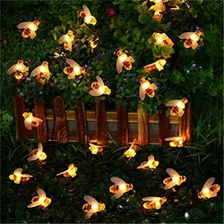 Cordão de luz de led, 5m 20led, forma de abelha, cordão solar, luzes de fadas, área externa, abelha, jardim, cerca, decoração de verão