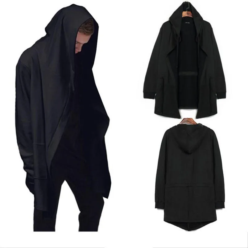Drop Shipping Black Gown Men Hooded Sweatshirts Hip Hop Mantle Hoodies Fashion Jacket long Sleeves Cloak Sudaderas Para Hombre | Мужская