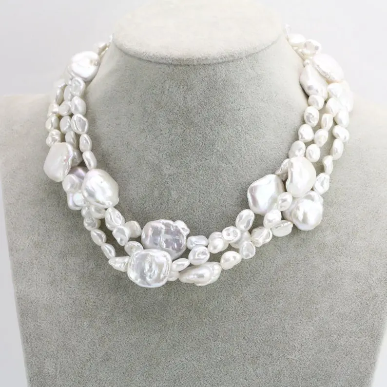 

New Arriver Baroque Pearl Necklace,Multi Strand Pearl Jewelry,White Color Freshwater Pearl Neclace,Charming Bridesmaid Gift