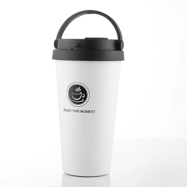Пользовательский логотип термос кружка стакан для кофе с крышкой Термочашка герметичная вакуумная портативная фляга из нержавеющей стали термо крышки для бутылок для воды - Цвет: 500ml white