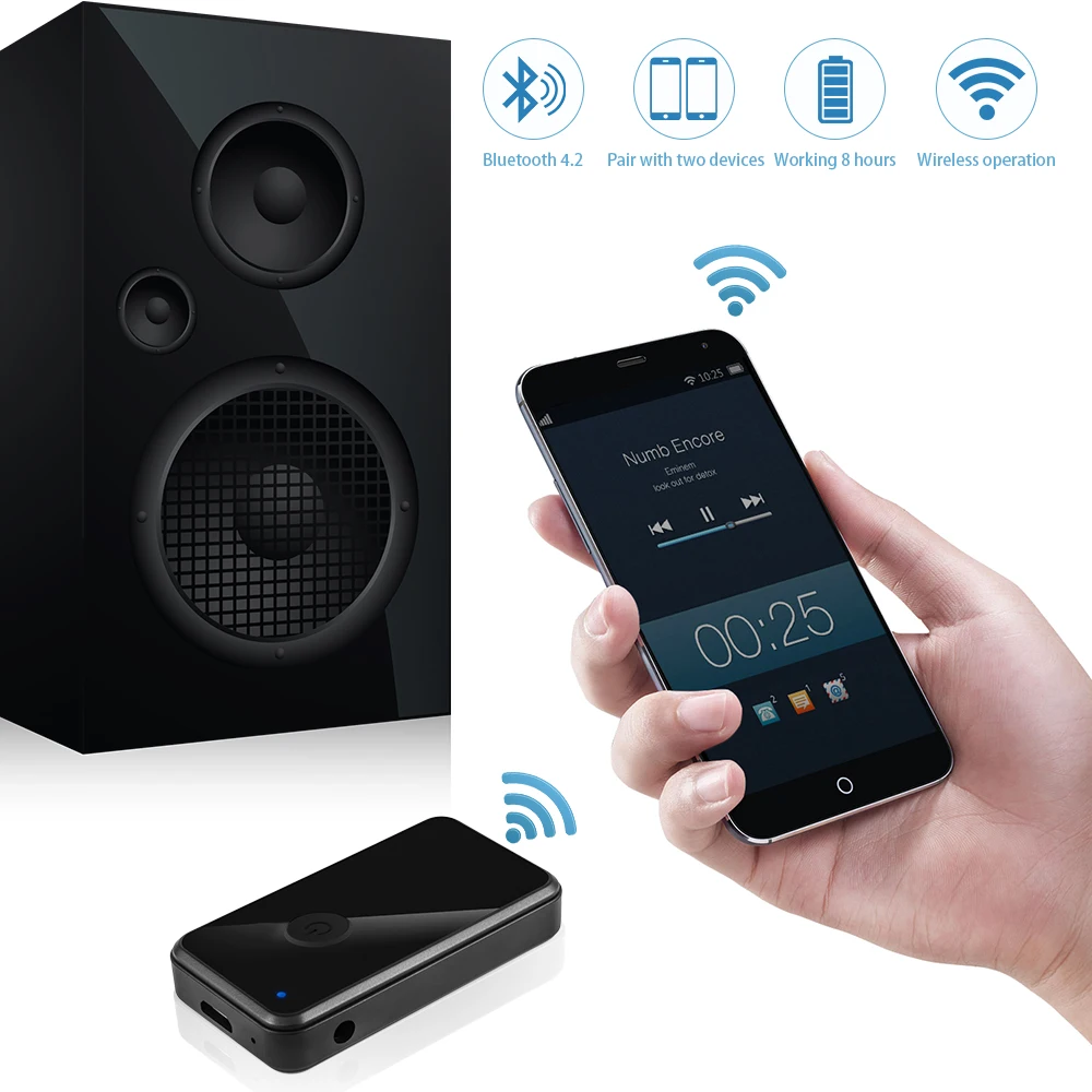 Onever портативный Bluetooth 4,2 автомобильный приемник Поддержка A2DP/HSP 3,5 мм Aux Выход Hands-Free автомобильный комплект Bluetooth беспроводной адаптер