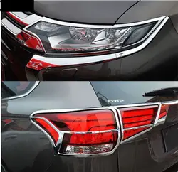 Подходит для 2016 Mitsubishi OUTLANDER Хром спереди и сзади Фара Фонарь Лампа Обложка TRIM ободьев ободок MOLDING GARNISH