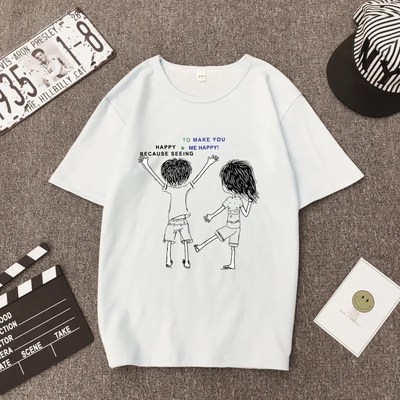 

New Fashion Women T Shirt Couples Printed Short Sleeve O-neck Funny T-shirt Casual Women Tee Shirt Streetwear Clothes Brand