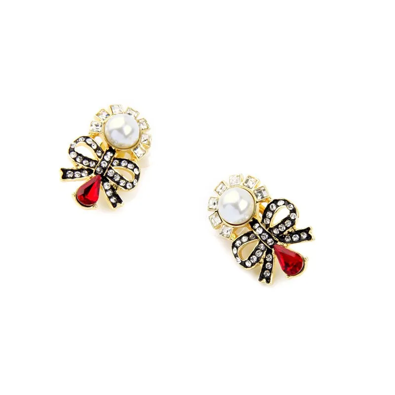 Charming No pierced Inlay Crystal Imitation Pearls Bowknot Clip Earrings Women Fashion Jewelry Factory Wholesale (5)